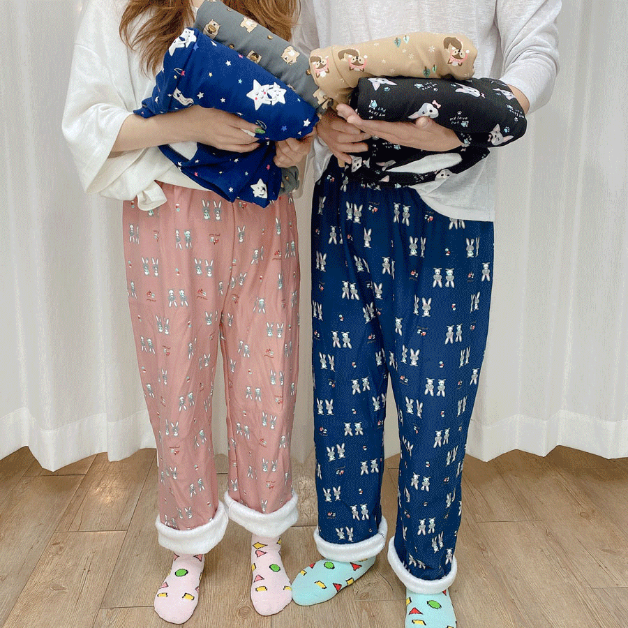 [1+1할인] 피치기모 밍크 커플 수면바지 파자마 잠옷 바지 세트 홈웨어 5color